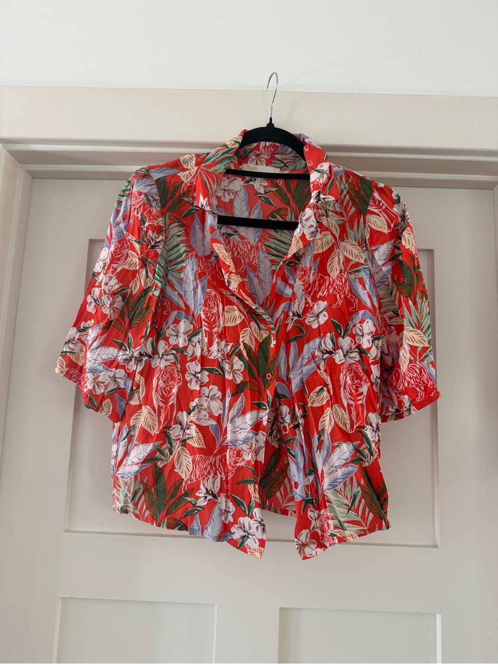 MAJE - Red Tropical Floral Button-Front Top